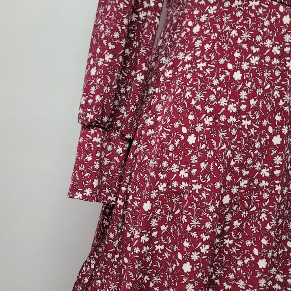 Kaileigh Dress Red Floral Soft Flowy Tie Waist Long Sleeve Tradwife V Neck Small - Picture 9 of 10
